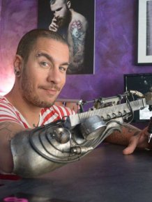 Tattoo Artist Gets First Ever Tattoo Gun Prosthetic