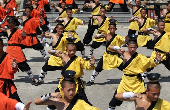 Shaolin Kung Fu Monks Gather To Train In The Heat