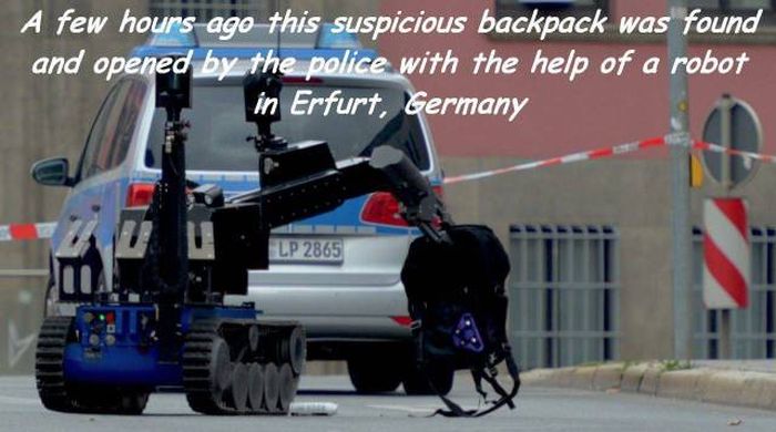 German Robot Investigates A Suspicious Backpack