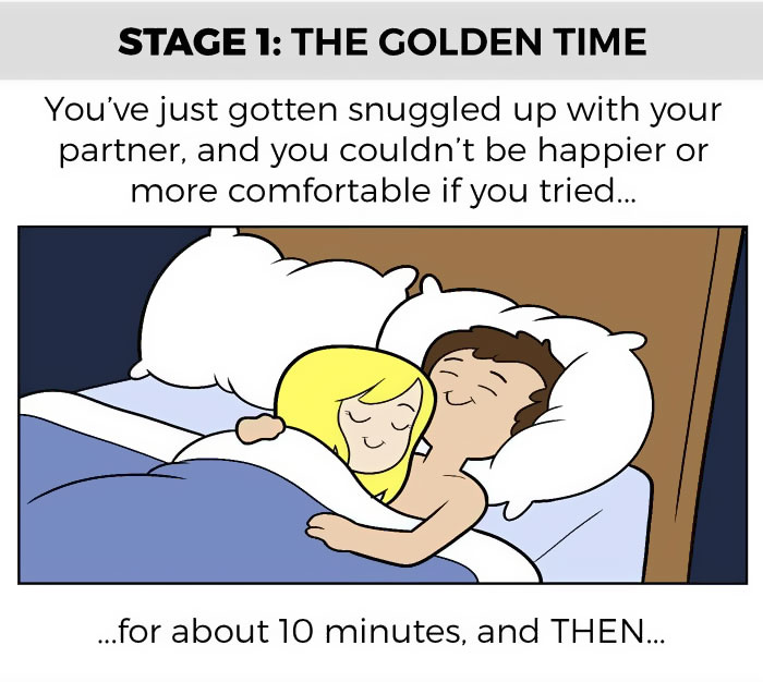 Hilarious Illustrations That Capture The Stages Of Sleeping With Your Partner
