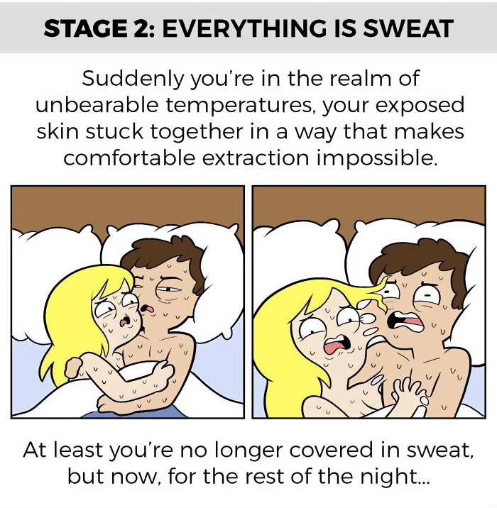 Hilarious Illustrations That Capture The Stages Of Sleeping With Your Partner