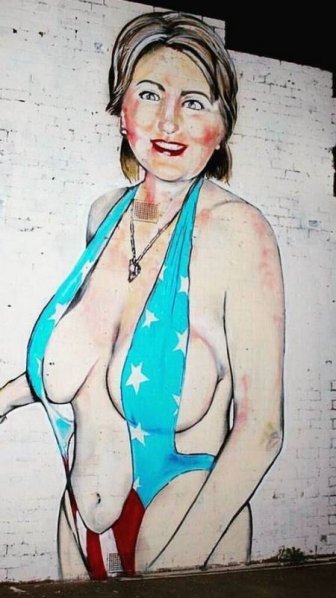 Nearly Naked Hillary Clinton Graffiti Gets Turned Into A Muslim Woman