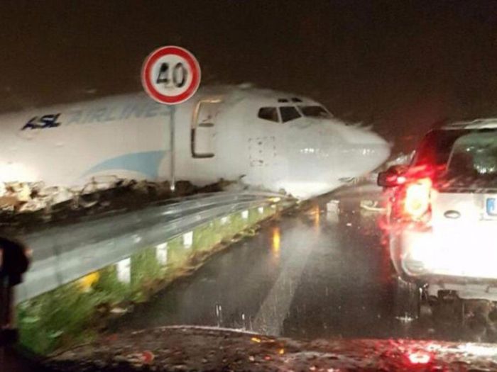 Cargo Plane Overshoots Runway And Crashes Into A Road In Italy