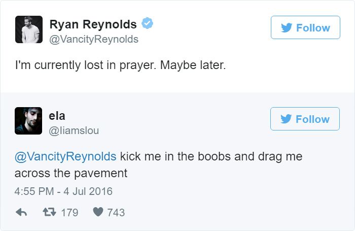 Ryan Reynolds Hilariously Responds To Inappropriate Fan Tweets