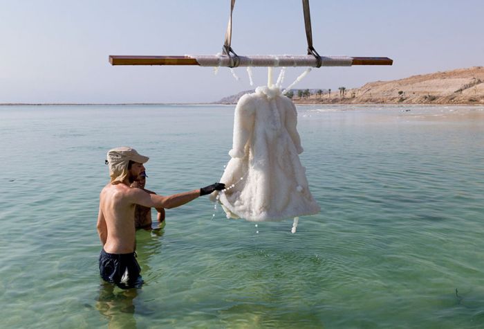 Dress Turns Into Glittering Salt Crystal Masterpiece After 2 Years In The Dead Sea