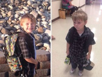 Funny Before And After Pictures Of Kids On Their First Day Of School