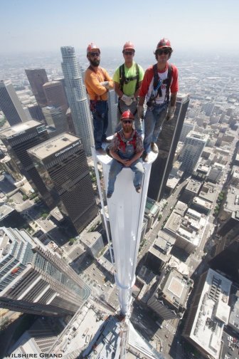 Workers Pose For A Dangerous Photo Atop The Wilshire Grand Center