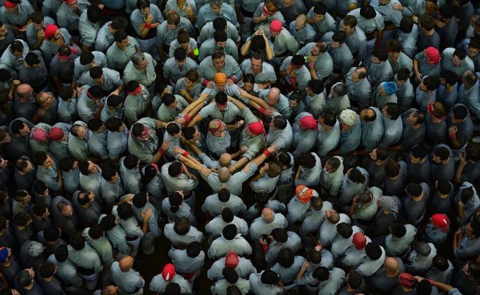 Hundreds Of People Build A Human Tower In Spain