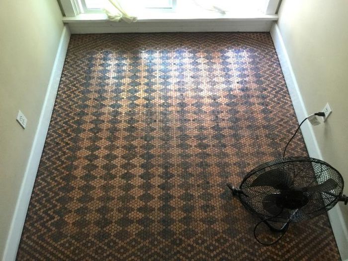 Woman Covers Her Entire Floor In Pennies