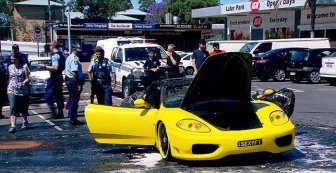 Yellow Ferrari Goes Up In Flames At Sydney ATM