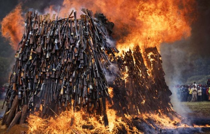Kenyan Police Burn Thousands Of Illegal Weapons
