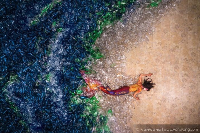 Powerful Photos Show Mermaids Swimming In A Plastic Bottle Ocean