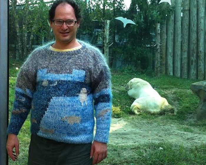 Guy Makes Sweaters Of Specific Places Then Wears Them To Those Places