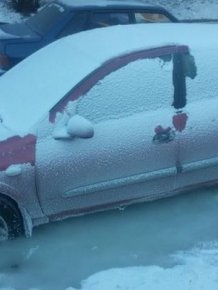 Frozen Car Wheels Stuck In The Ice