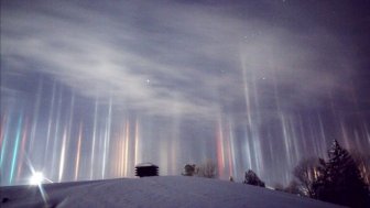 Phenomenon Known As Light Pillars Illuminates Ontario Night Sky