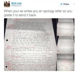 Guy Grades A Ridiculous Apology Letter From His Ex