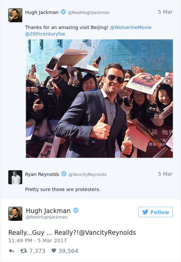 Ryan Reynolds Just Loves To Troll Hugh Jackman On Twitter