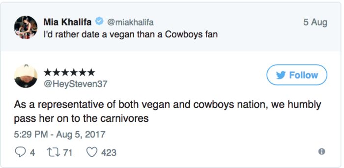 Mia Khalifa Gets Burned On Twitter After Trying To Troll Cowboys Fans