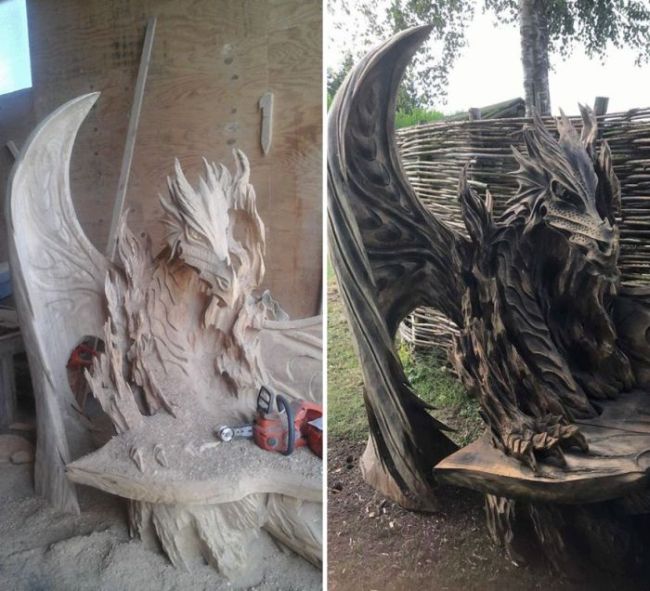 This Breathtaking Dragon Bench Was Carved Using A Chainsaw