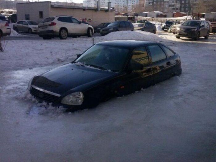Car Stuck In Ice In Russia