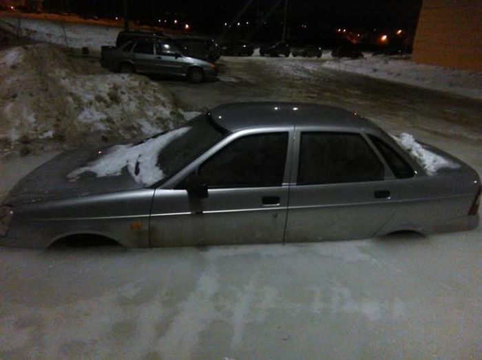 Car Stuck In Ice In Russia