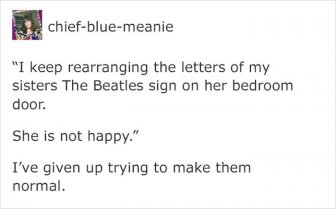 Girl Keeps Rearranging ‘The Beatles’ Letters On Her Sister's Door