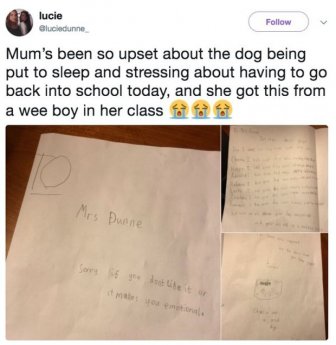 Little Boy Writes His Teacher A Letter After Her Dog Died