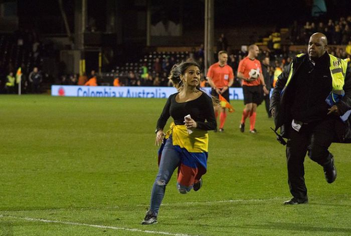 Girl Interrupts Colombia vs Australia Game