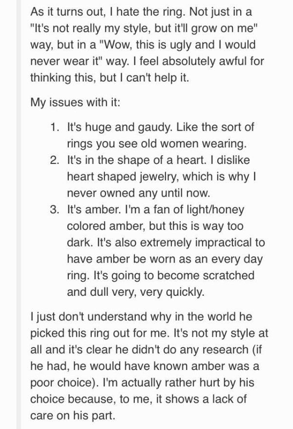 Woman Hates Her Engagement Ring