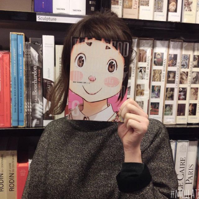 Bookstore Customers Strategically Posing With Seamlessly Matching Book Covers