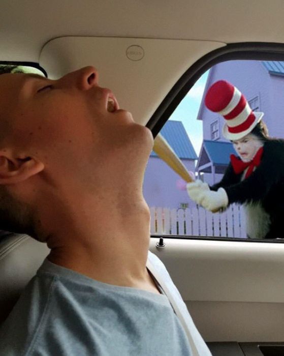 Guy Falls Asleep On Roadtrip, Girlfriend Asks Internet To Photoshop Him