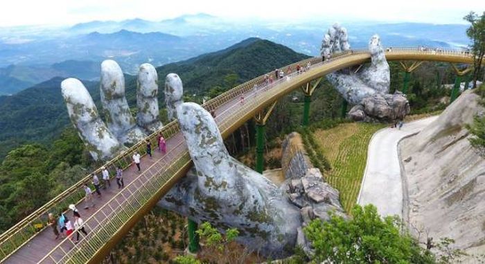 Bridge On Two Giant Palms In Vietnam