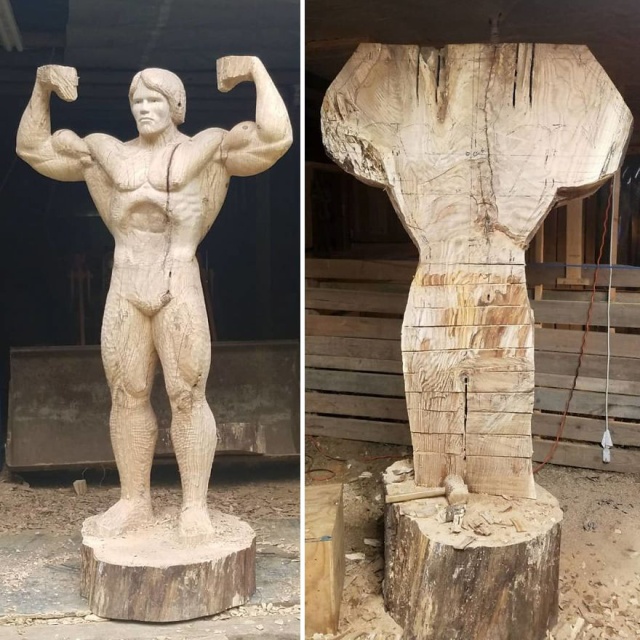 Wooden Life-Size Statue Of Arnold Schwarzenegger