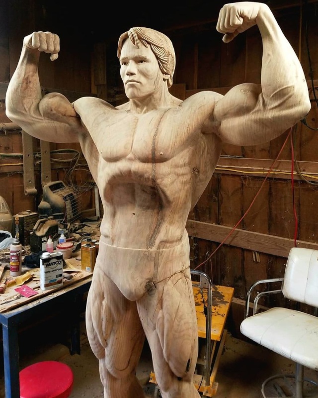 Wooden Life-Size Statue Of Arnold Schwarzenegger
