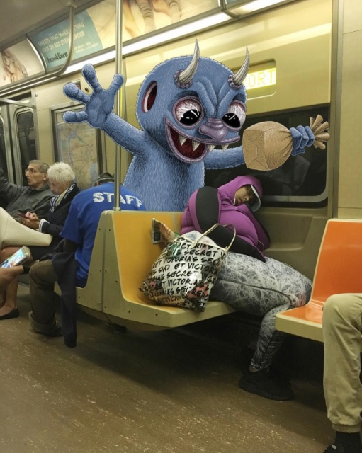 Artist Adds Monsters Next To Strangers On The Subway