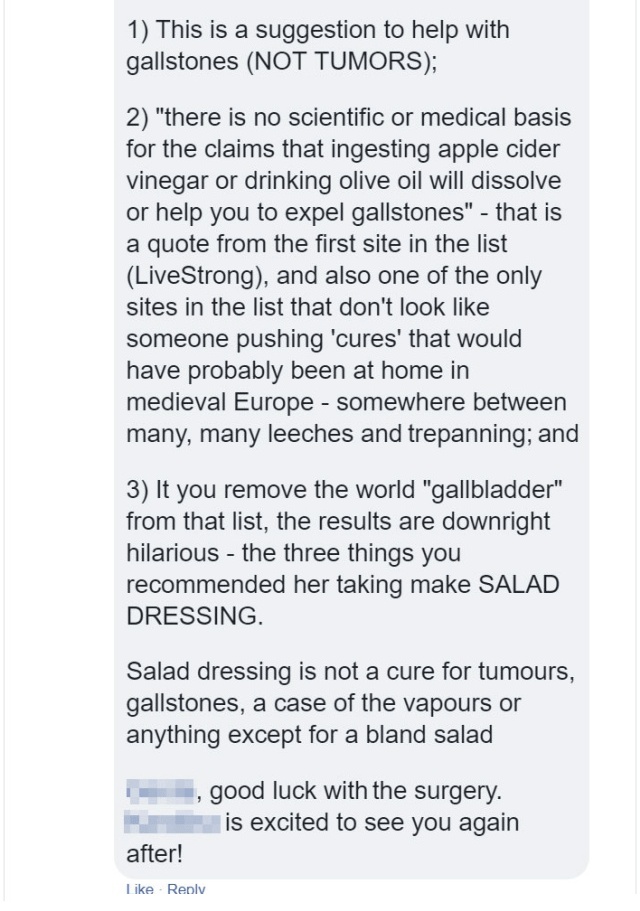 Alternative Medicine Advocate Tells This Internet User How To Cure Their Tumor, Gets Shut Down With Facts