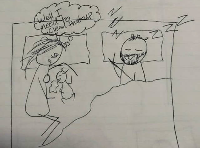 Wife Uses Simple Drawings To Explain To Her Husband Why She Is Always Tired Because Of Their Child