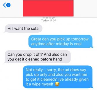 Guy Trying To Get a Free Couch Insists That The Owner Pays To Get It Cleaned