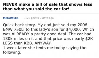 Never Make A Bill Of Sale That Shows Less Than What You Sold The Car For