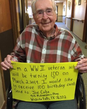 World War II Veteran Asks For 100 Birthday Cards