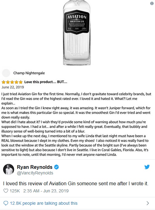 Ryan Reynolds Writes Funny Fake Amazon Review For His Gin
