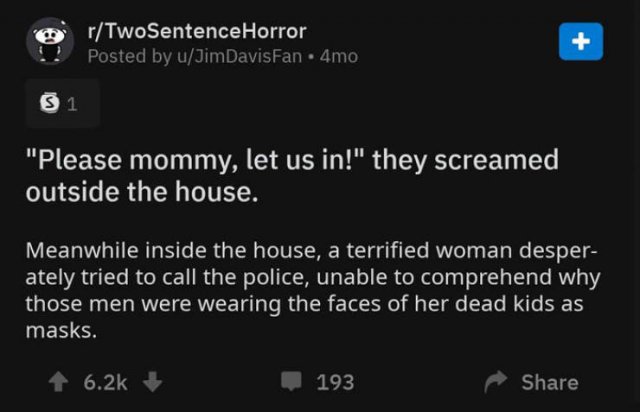A Horror Story In Two Sentences. And It's Really Creepy
