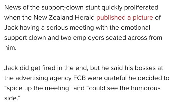 Man Being Fired Brings Emotional Support Clown To Meeting