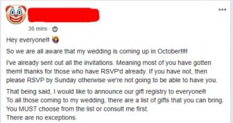 Bride Insists Guests Spend At Least $400 On Her Wedding Gift