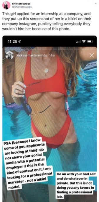 Company Shames A Candidate On Instagram For Posting A Bikini Photo On Her Instagram