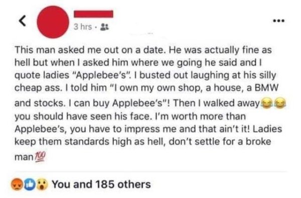 A Woman Strongly Shamed A Guy Who Asked Her For Going Out To Applebee's
