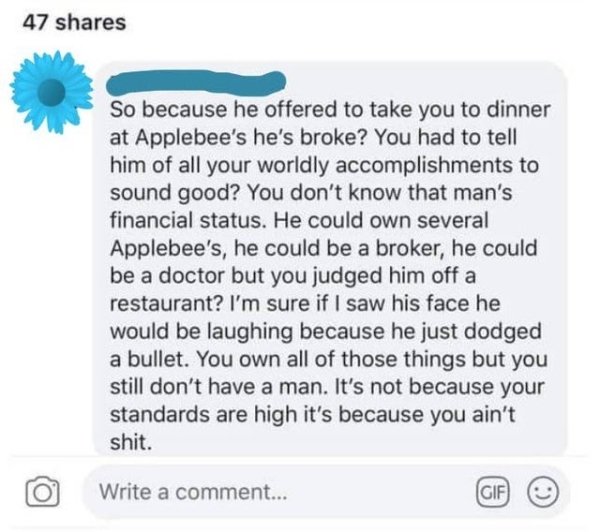 A Woman Strongly Shamed A Guy Who Asked Her For Going Out To Applebee's