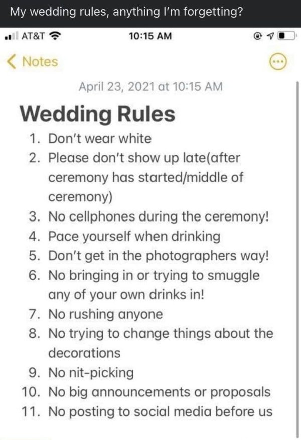 Bride Shares Wedding Rules