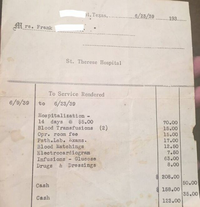 American Medical Bills From The 20'th Century
